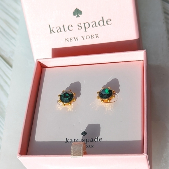 kate spade Jewelry - Kate Spade Flying Colors Bezel Stud Earring Set in Emerald and Gold NWT